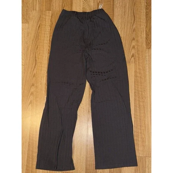 Women’s Flowy Pants Black Ribbed Size Medium Comfy Wide Legged Boho Chic - Picture 5 of 8